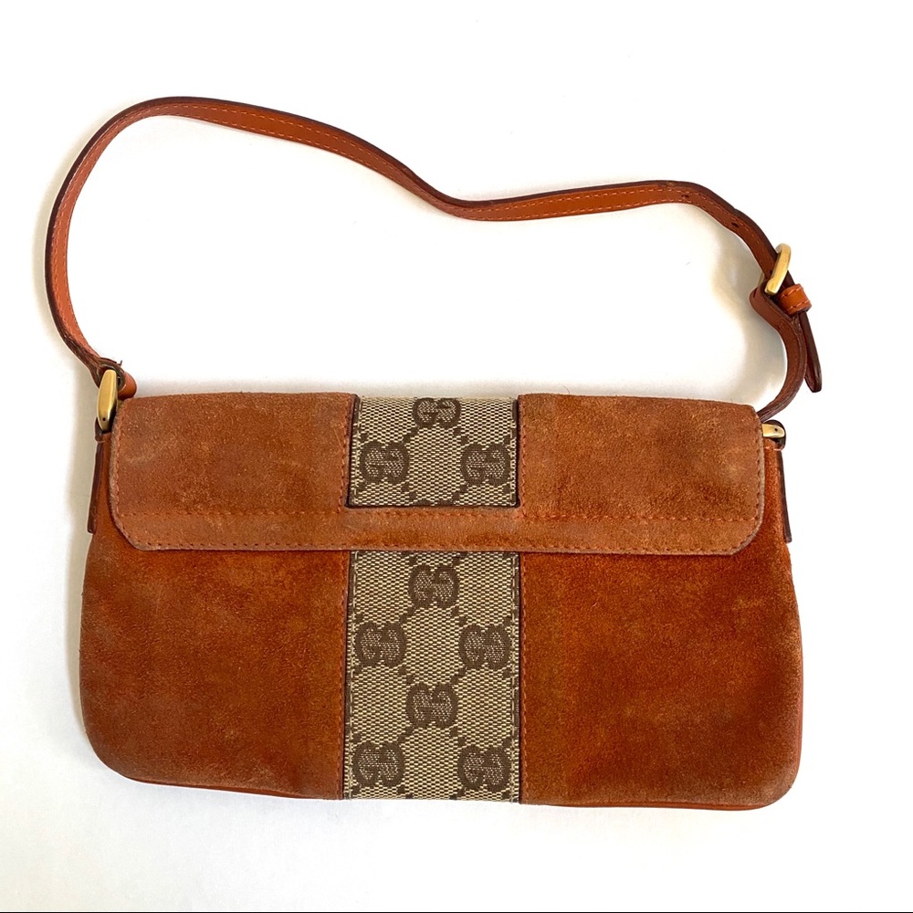 SOLD Gucci Monogram and Orange Suede Pochette - Picture 3 of 10